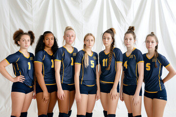 Portrait of a group of female volleyball players standing in a row