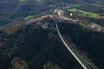 View of the famous tibetan bridge of Sellano in Umbria region, Italy