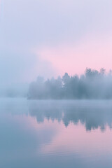 Smoke fading into the air over a serene water landscape at dusk - obrazy, fototapety, plakaty