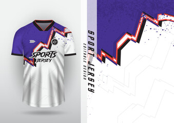 Jersey design for outdoor sports, jersey, football, futsal, running, racing, exercise, mountain zigzag pattern, purple and white.
