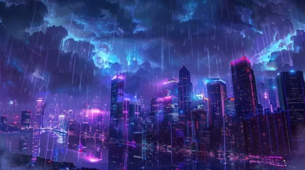 Foto op Plexiglas View of the sky above the city with an anime comic concept AI generated image © harkamat