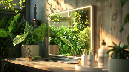 Smart mirror displaying daily eco-tips