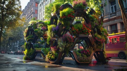 Fototapeta premium Air-purifying urban sculptures integrating living plants