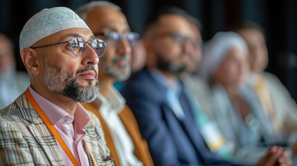 An interfaith dialogue event, with leaders from various religions discussing the values that unite them, promoting peace and understanding