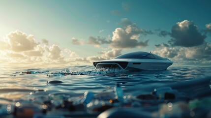Autonomous electric ships cleaning ocean plastic pollution