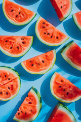 Watermelon slices pattern on blue background