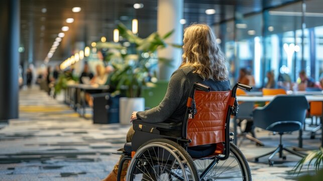 An accessible workplace environment designed for employees with disabilities, highlighting inclusivity and adaptation