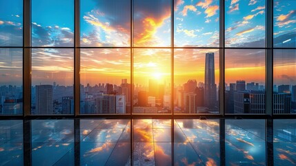 Smart glass windows generating solar energy in offices