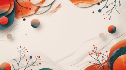 Elegant abstract design with botanical elements in autumnal shades, conveying a serene, artistic atmosphere.. - obrazy, fototapety, plakaty