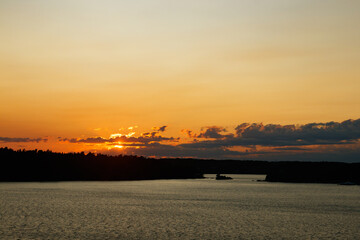 Magical sunset over the Gulf of Finland, Baltic sea. View from the ship