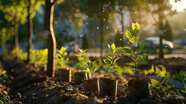 Urban tree planting campaigns. Digital tracking, community involvement. concept. Eco-awareness, green future