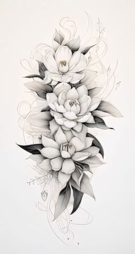Black and white coloring sheet, vertical flowers with leaves. Flowering flowers, a symbol of spring, new life.