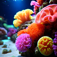 colorful sponges growing under the water, sponges growing AI generated image. - obrazy, fototapety, plakaty