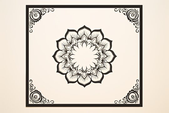 Blank brown page with very simple single flower mandala outline design border