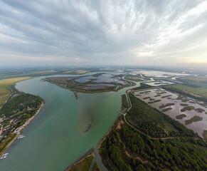 Aerial view of the lagoon of Caorle, in Brussa, province of Venice