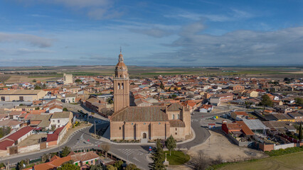 Fototapeta na wymiar Aerial view of the Church of Santa María Magdalena de Matapozuelos, Valladolid, Spain