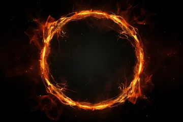 Foto op Aluminium Circular Fire circle frame ring. Texture glow. Generate Ai © juliars