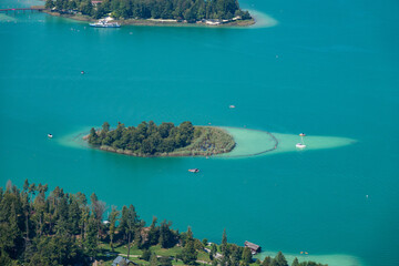 View of the Worthersee lake , Carinthia, Austria Aerial view from Pyramidenkogel view tower - 762497946