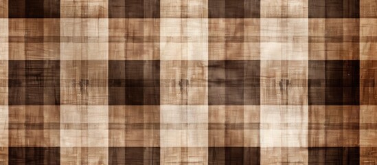 A detailed closeup of a rustic brown and white plaid pattern, resembling a wooden floor or textile design. The pattern features rectangles and orange accents