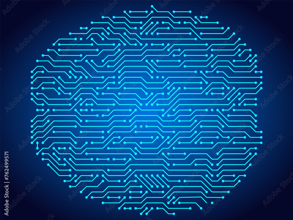 Aufkleber circuit board brains. artificial intelligence microchip, ai chip and digital brain processor illustr