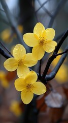 Close Up of a Yellow Flower on a Tree