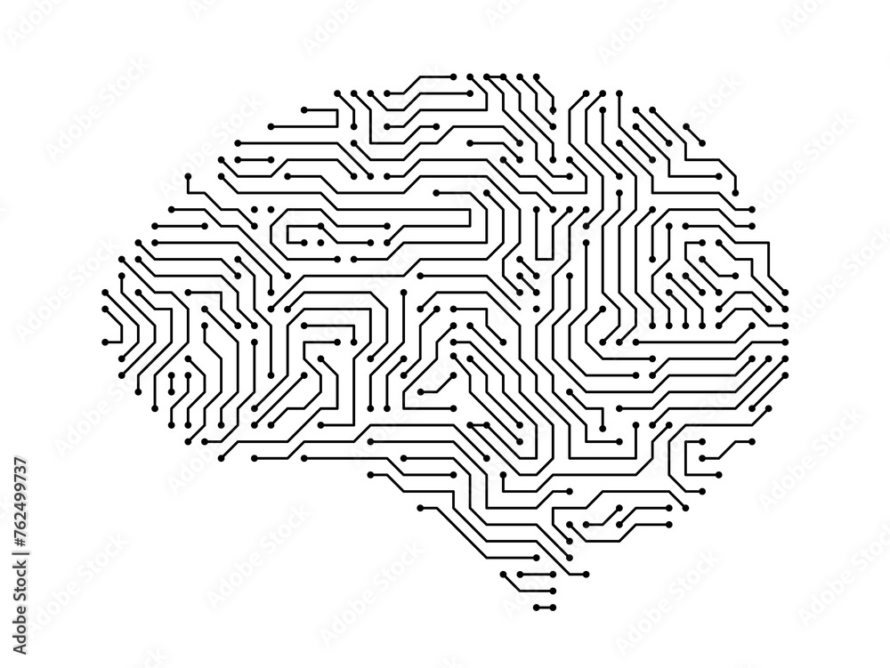 Aufkleber circuit board brains. artificial intelligence microchip, ai chip and digital brain processor illustr