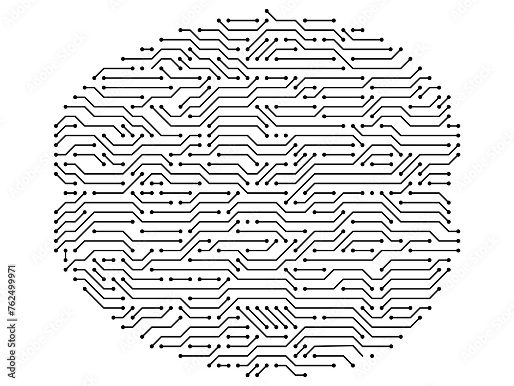 Aufkleber circuit board brains. artificial intelligence microchip, ai chip and digital brain processor illustr