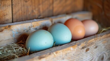 Row of Eggs in Wooden Box
