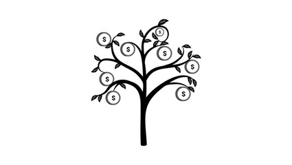 investment money tree symbol, black isolated silhouette 
