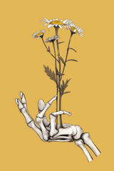 skeleton hand holds daisy