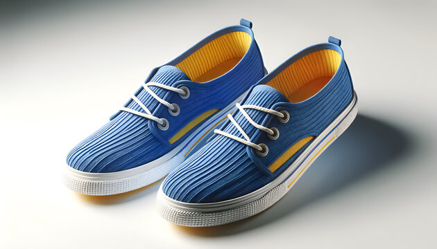 3D Render Slip-On Casual Shoes Soft Edges, Pair of Slip-On Casual Shoes 3D Render, Textured Fabric Slip-On Shoes 3D Render, Vibrant Royal Blue Shoes 3D Render, Royal Blue Slip-On Shoes 3D Render Image