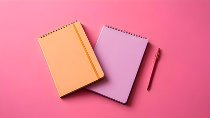 Premium Colorful Gift Rings Notepads Stacked on a Pink Background. Generative AI.