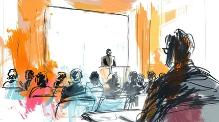 Foto op Plexiglas Teacher's Day Celebration. Colorful Abstract Sketch Art Drawing Graffiti Background as Teacher Gives Speech to Seated Students. Watercolor Oil Painting Handcrafted Banner or Poster © RBGallery