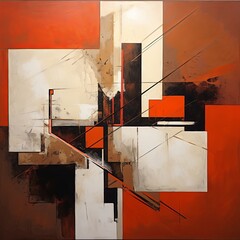 Brown and red painting, in the style of orange and beige, luxurious geometry, puzzle-like pieces