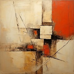 Brown and red painting, in the style of orange and beige, luxurious geometry, puzzle-like pieces