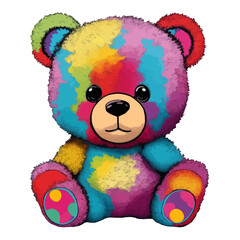 Colorful cute teddy bear isolated on white or transparent background, vector illustration