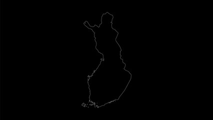 Finland map vector illustration. Drawing with a white line on a black background.