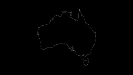 Australia map vector illustration. Drawing with a white line on a black background.