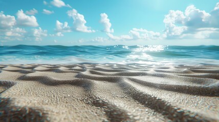 Fototapeta na wymiar Tranquil beach scene with close-up of sand ripples under a clear blue sky