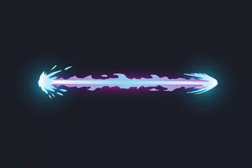 Foto op Aluminium Cartoon laser gun beam. Alien combat weapon rays. Futuristic shot effect. Destructive plasma flow. Bomb blaster attack explosion.  game element © designer_things
