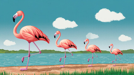 pink flamingos in water