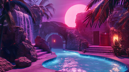 Tropical Resort at Sunset, Luxury Hotel with Pool, Vacation and Leisure Concept, Beautiful View