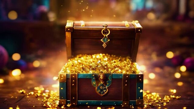 treasure chest and gold. Selective focus. shine.