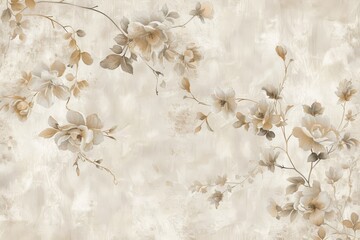 Soft cream vintage floral pattern with flowers and vines in watercolor style - Subtle gradient background with baroque style pattern in the background created with Generative AI Technology