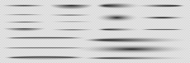 Set of shadow effects. Horizontal dividing lines isolated on transparent background. Notebook sheet, card, flyer, banner. Vector EPS 10