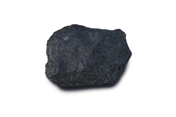 Rough Hornblende rock mineral specimen isolated on white background.