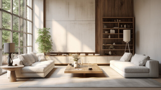 Living room interior in minimalist and loft