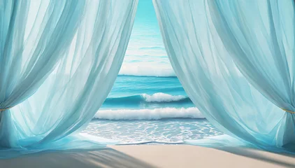 Wandaufkleber Morski krajobraz. Abstrakcyjne niebieskie zasłony. Pastelowe kolory © Iwona