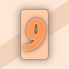 Número nove dentro de um retângulo representando um celular contornado