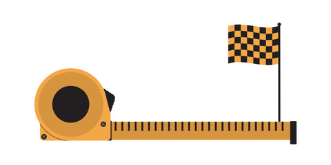 Measuring tape to measure and analyze distance from target. Roulette measures distance to completion of the task, finishing flag at end of path.